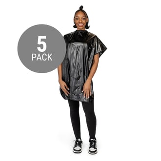 MBS Apparel Vinyl Black Salon Cape, 5 Pack