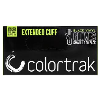 Colortrak Extended Cuff Black Vinyl Gloves, 100 Pack